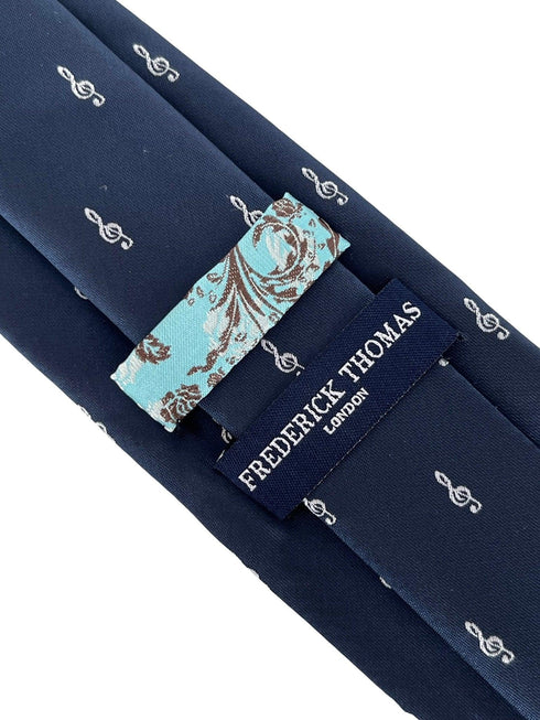 navy dark blue tie with treble clef  design
